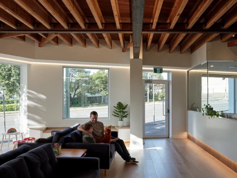 Commercial glazing ceiling beams office interior
