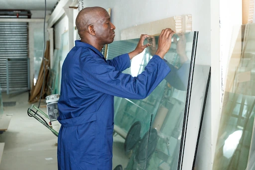 Professional commercial glazier fitting glass panel