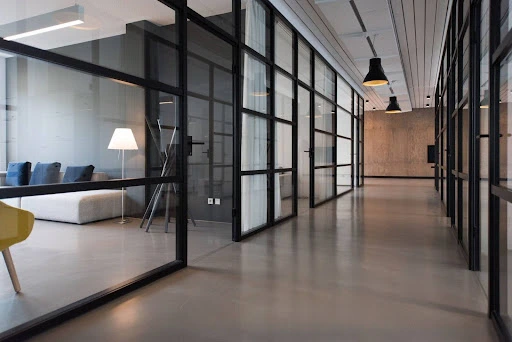 Commercial glass office interior partition