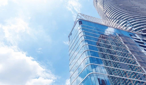 Commercial glazing curved glass building exterior
